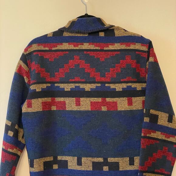 I Love H81 M cardigan multicolor Aztec cabincore cozy wool blue pocket geometric - Picture 6 of 7